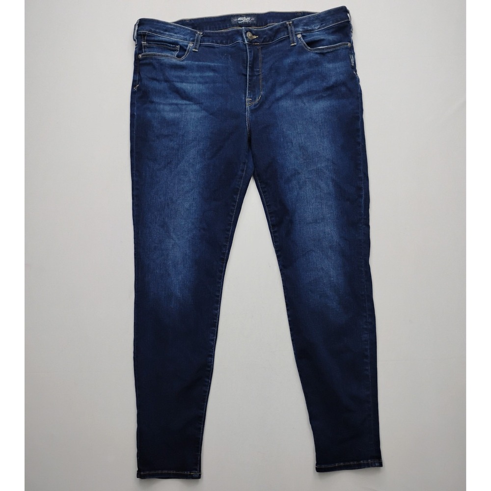 Silver Jeans Bleecker Mid Rise Blue Denim Stretch Womens Size 20 Dark Wash